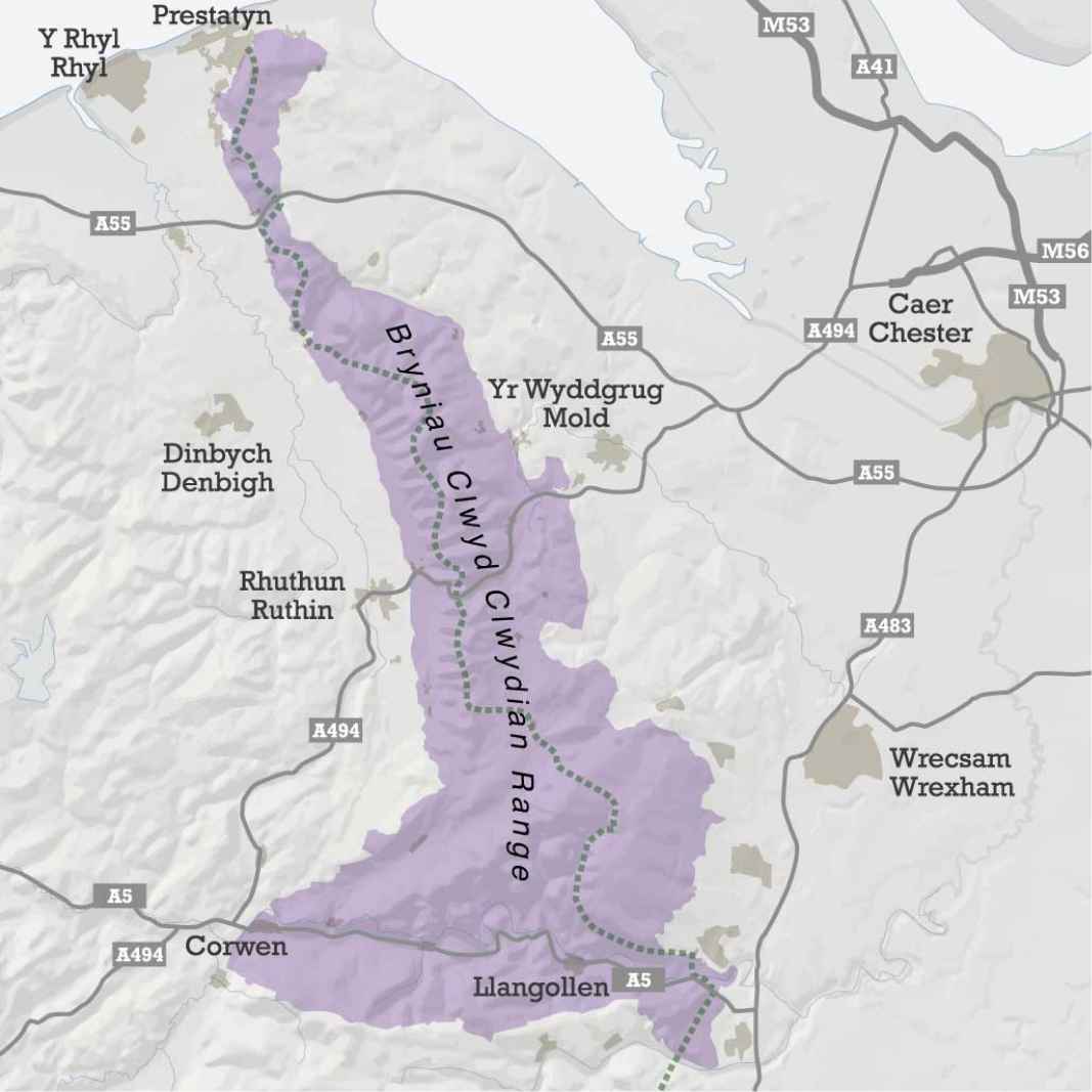 Clwydian Range and Dee Valley National Landscape map