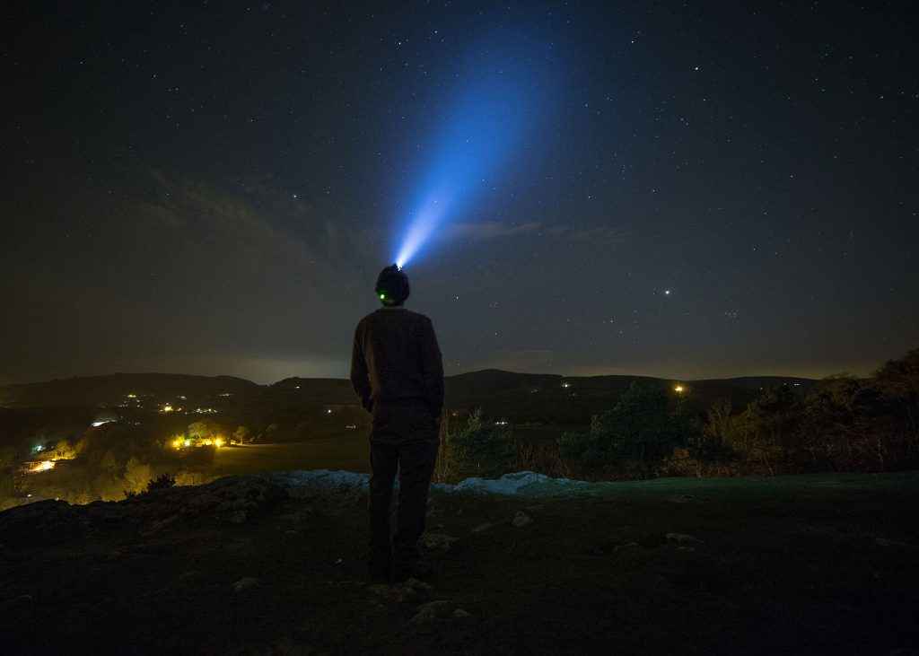 head torch in dark skies