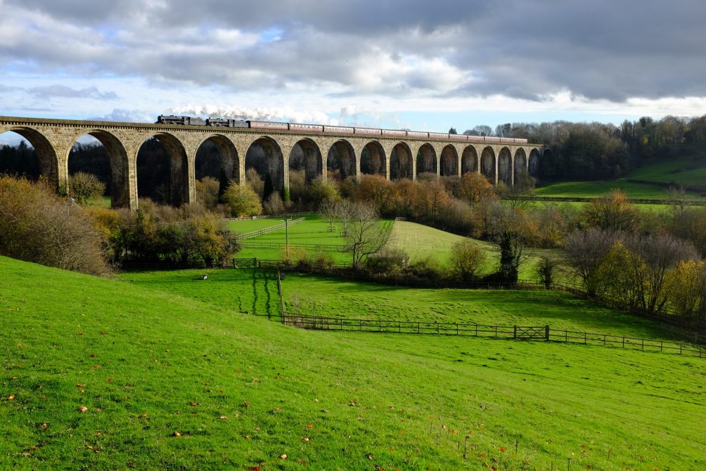 Steam train on the cefn mawr viaduct